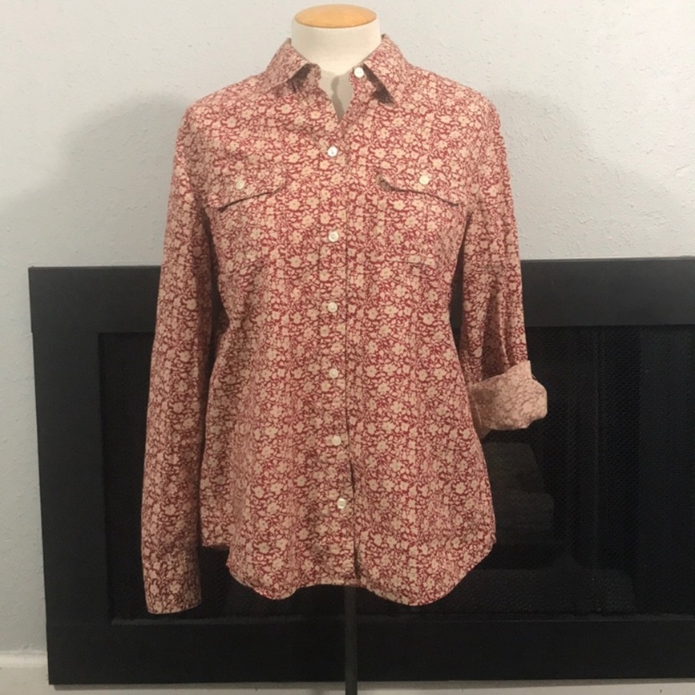 Lucky Brand Red Floral Print Cotton ButtonUp Shirt